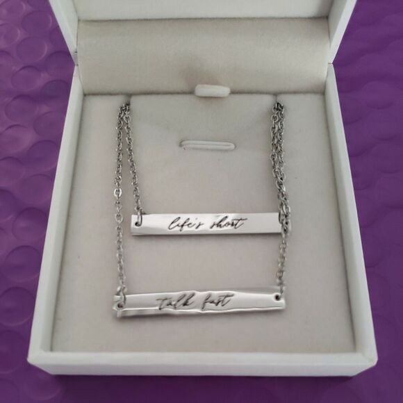 Smartass & Sass Necklace, "LIFE'S SHORT TALK FAST"- 2-layer Silver Tone, NIB - Picture 1 of 11